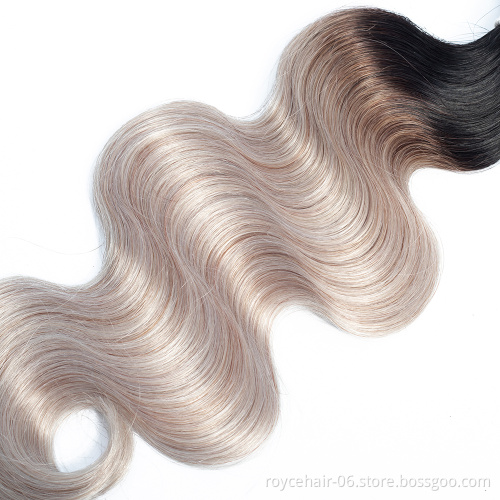 100% Brazilian Human Hair Bundles with Lace Closure  Ombre Color 100% Human Hair Extensions Body Wave  OT Silver Hair